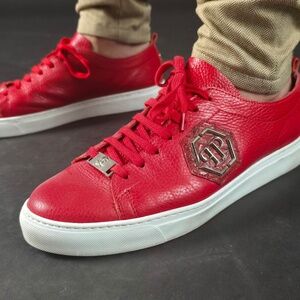 Philipp Plein “The Plein Original” Red Leather Sneakers – 9.5